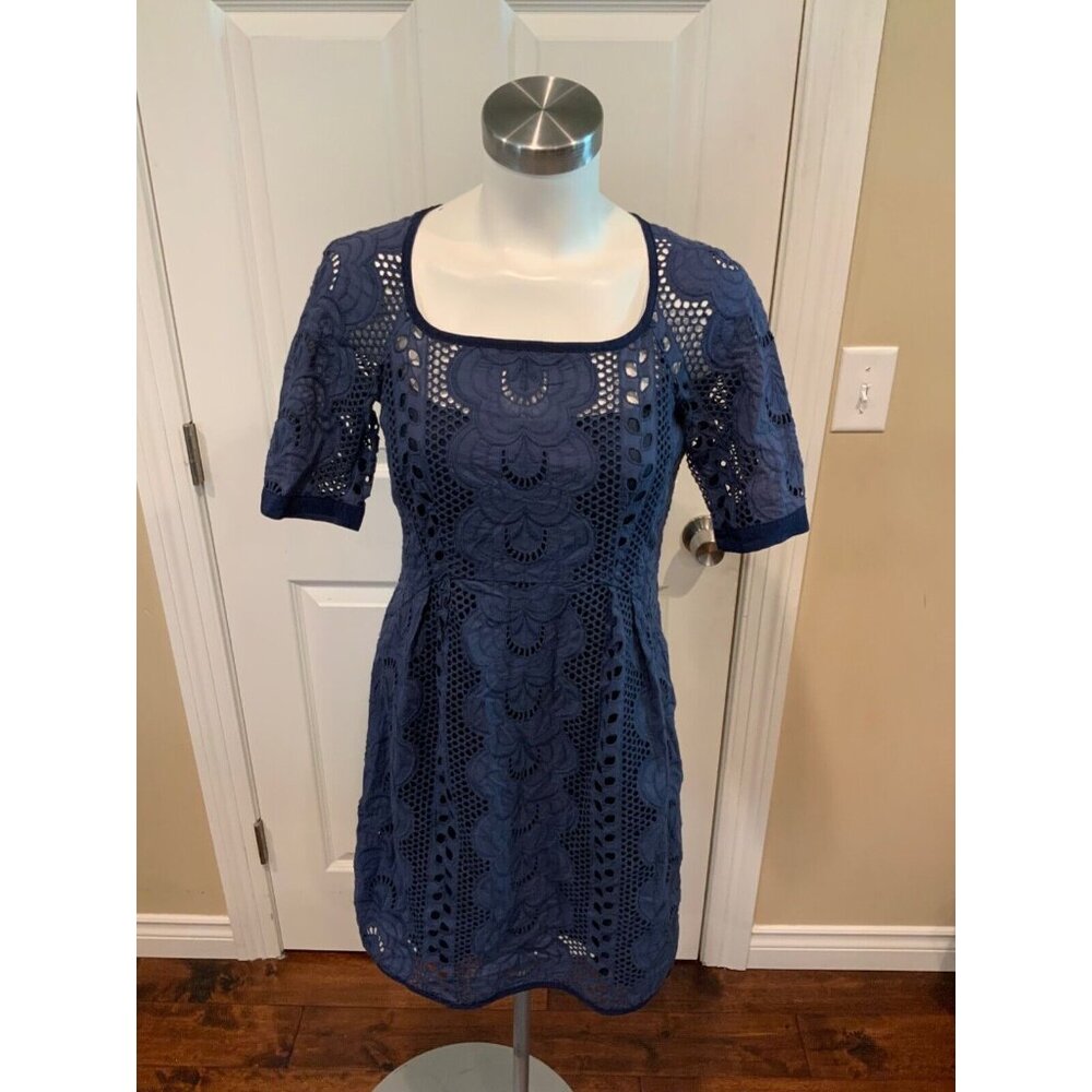 Nanette Lepore Blue Floral Eyelet Embroidered Dress, Size 4 (US)